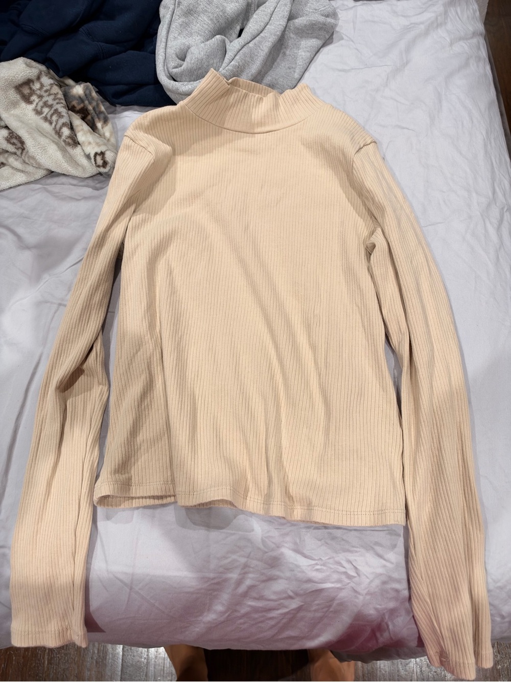 Anthropologie Beige Ribbed Mock Neck Long Sleeve Top